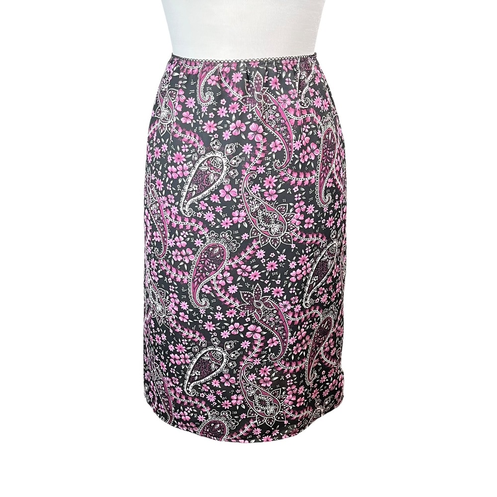 Studio Petite Women's Y2K Black Pink Floral Paisley Lined‎ Skirt Petite Large